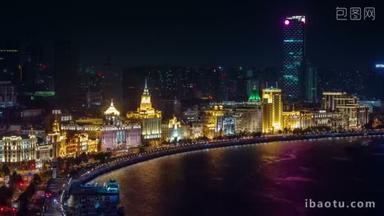 夜灯上海全景交通的步行湾 4 k 时间流逝